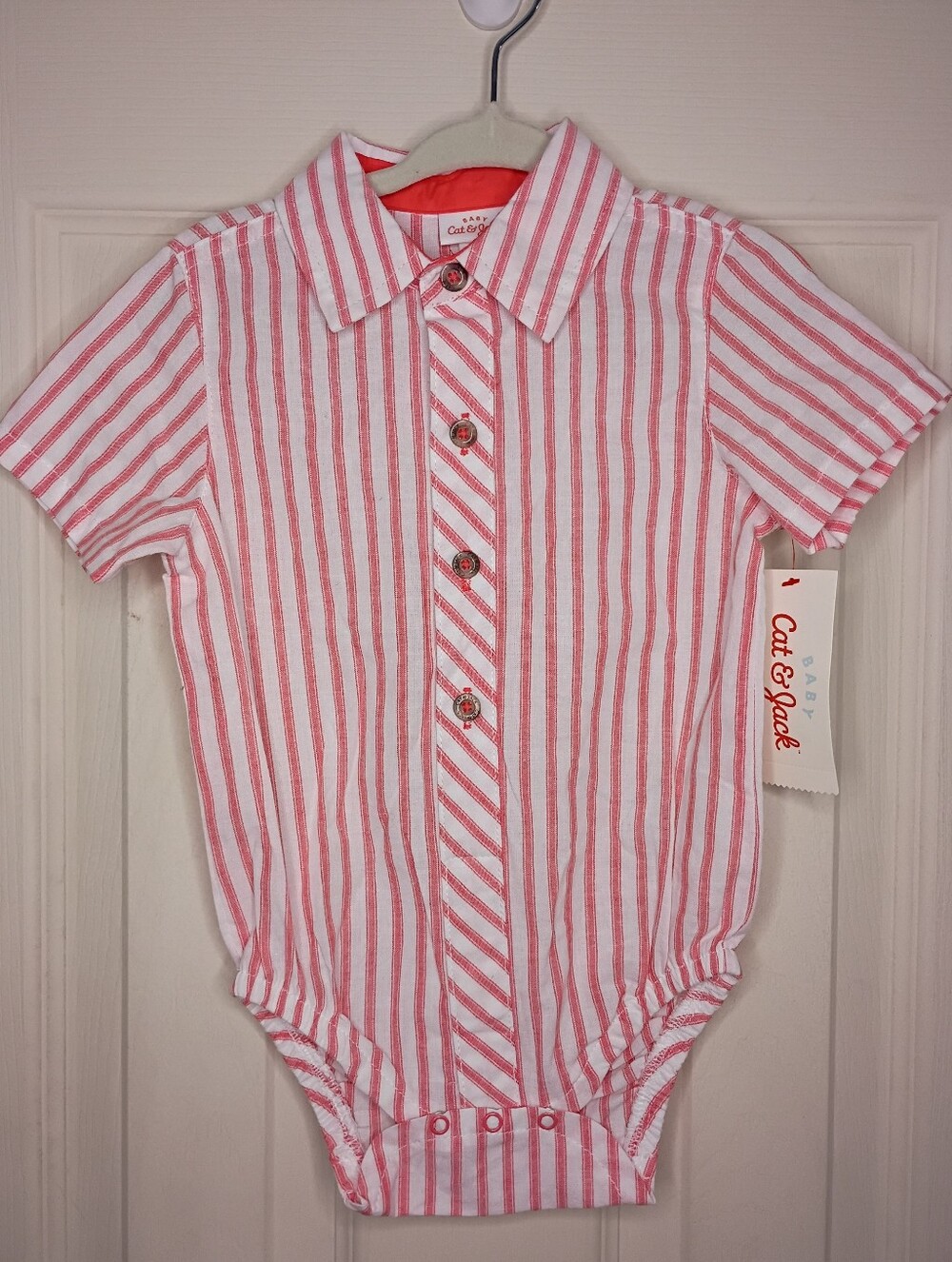 NWT Cat & Jack Size 12M Boys Red and White Striped Short-Sleeve Baby Bodysuit